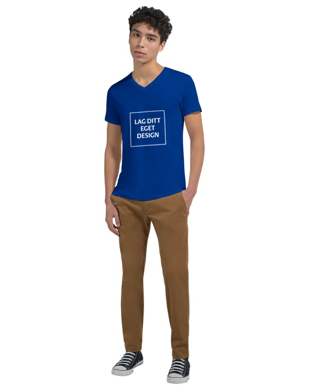 Design din egen Premium Unisex V-hals T-skjorte med eget trykk