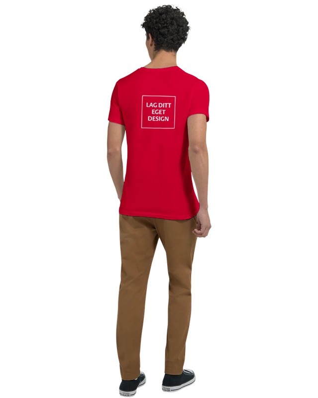 Design din egen Premium Unisex V-hals T-skjorte med eget trykk