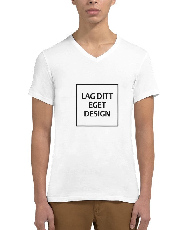 Design din egen Premium Unisex V-hals T-skjorte med eget trykk