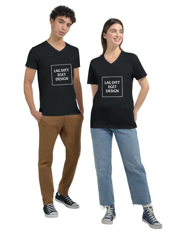 Design din egen Premium Unisex V-hals T-skjorte med eget trykk